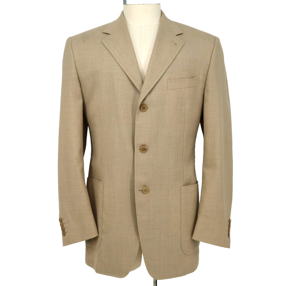 Canali Sport Coat Mens 44L US Beige Wool Jacket Partial Lining Blazer 3 Button